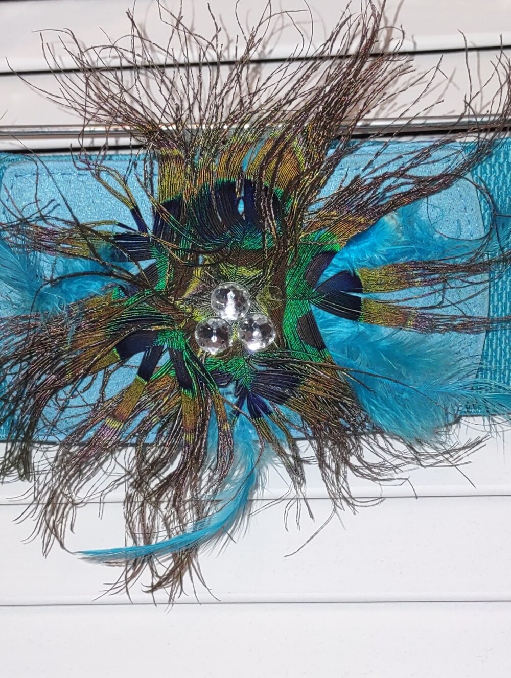 Peacock Feathers Turquoise Blue Wide Stretch Belt